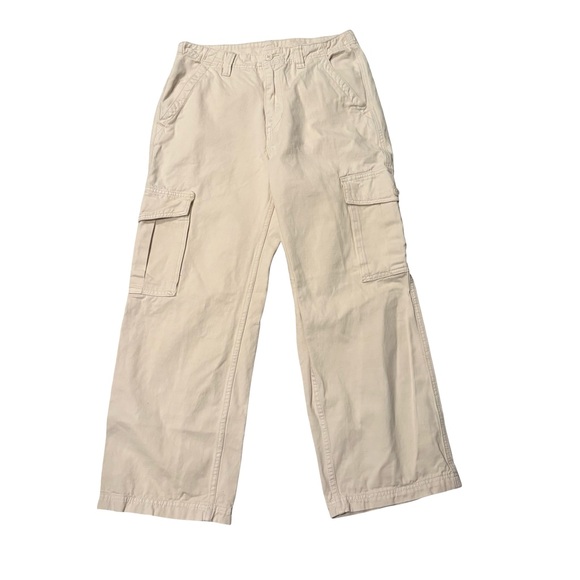 John Galt Brandy Melville Hi-Rise Wide Leg Cargo Denim Pants Off White - Picture 5 of 13